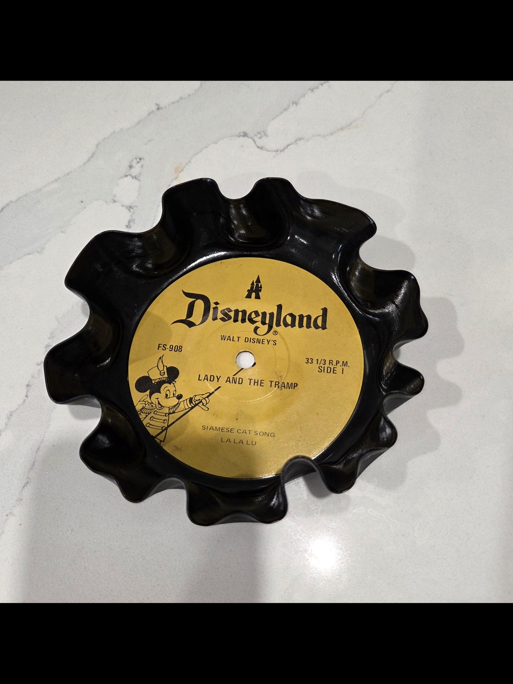 Vintage Disneyland Lady and the Tramp vinyl Decorative Upcycled Record Bowl